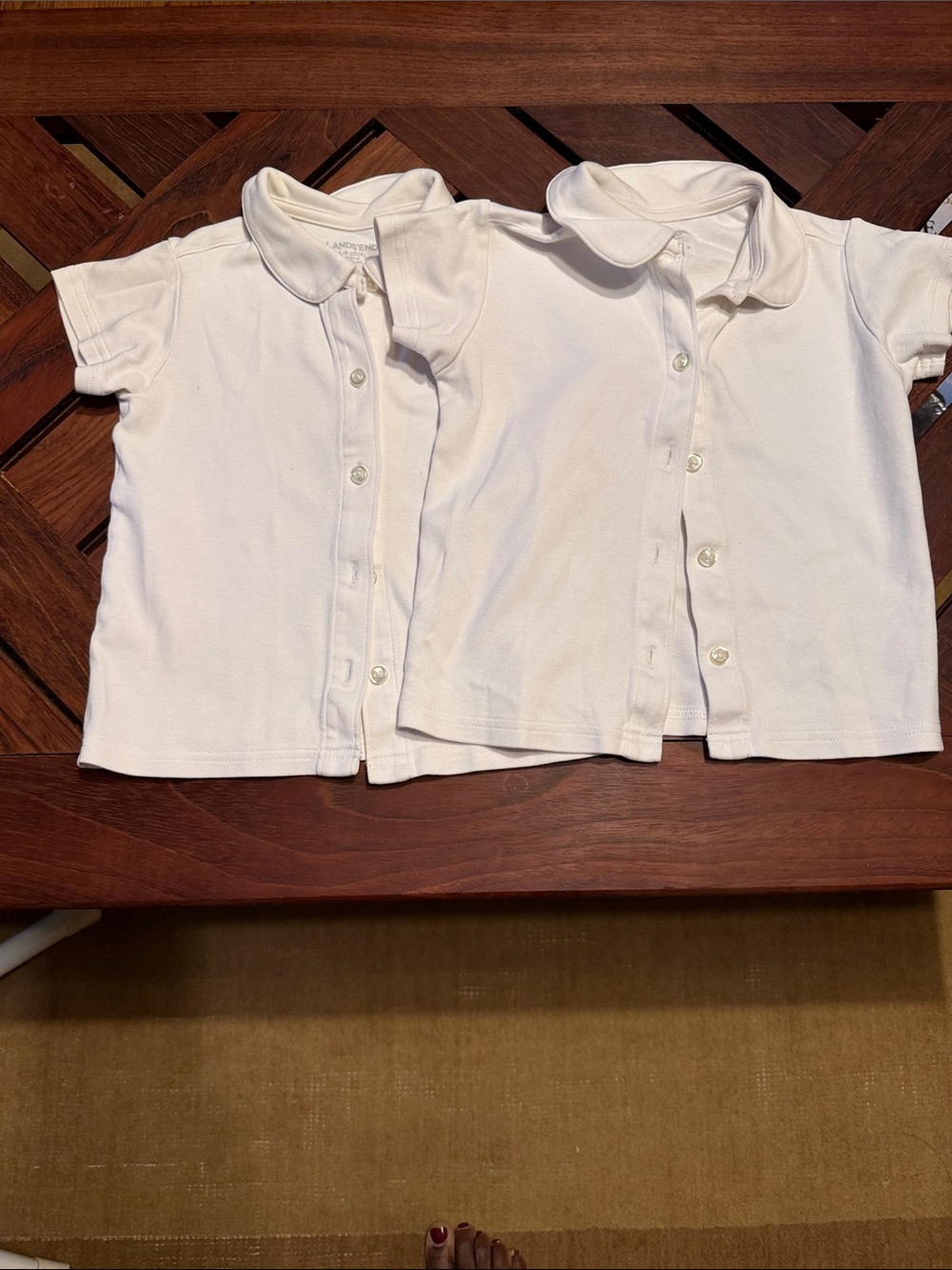 Set of 2 Lands' End White School Uniform Button-Front Polo Shirt